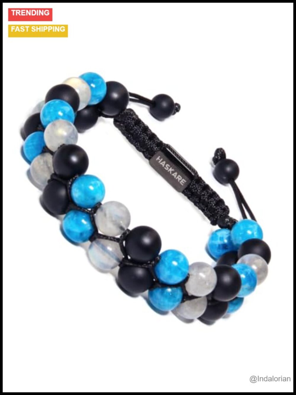 Natural Blue Apatite Labradorite Onyx Beaded Adjustable Bracelet Meditation